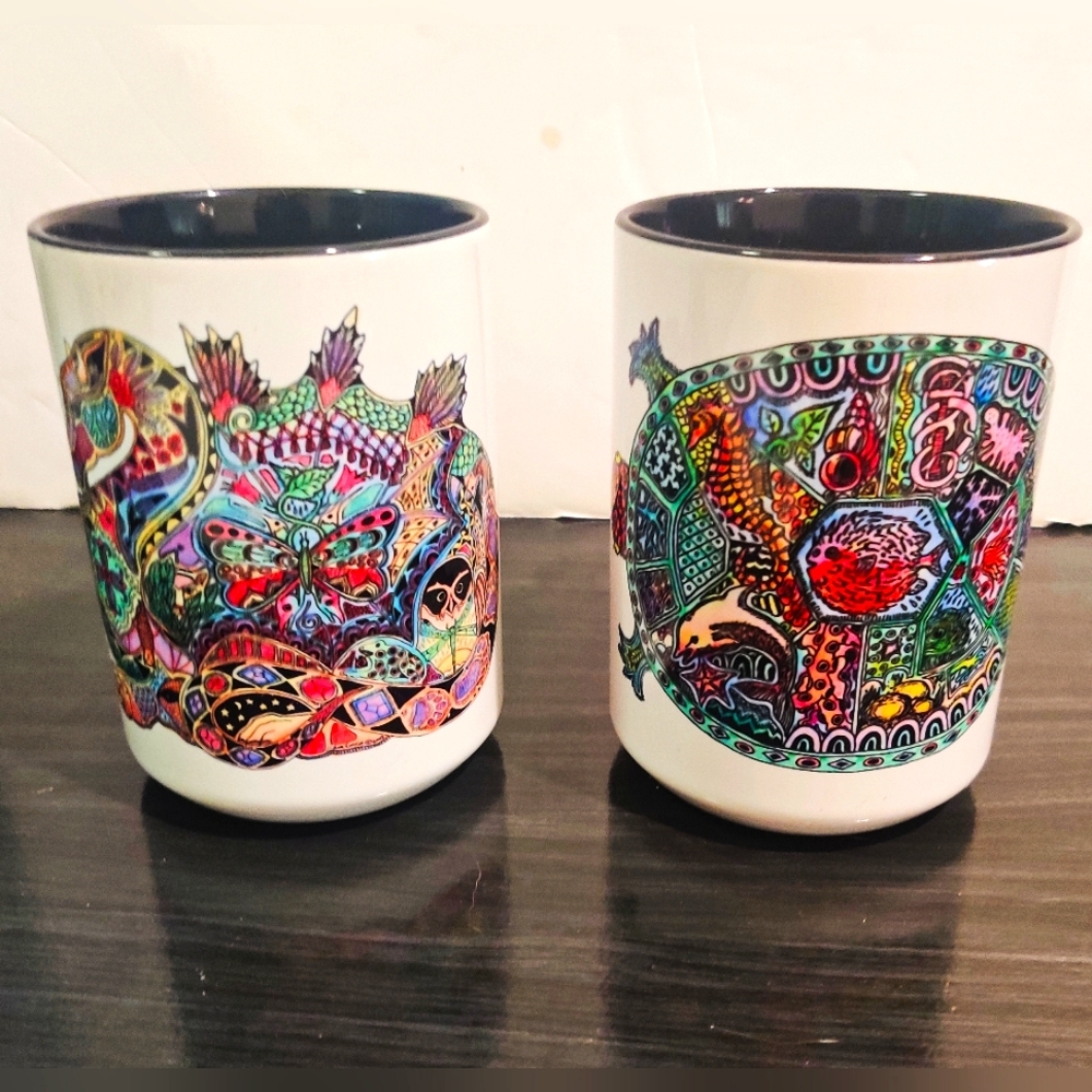 VTG Sue Coccia Mugs Earth Art International Collection Animal Mosaic Orca Coated